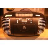 Black 3 in 1 FM/AM radio, CD and cassette player, boxed GPO PCD299. Not available for in-house P&P