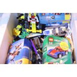 Box containing Lego cars, fire trucks etc. Not available for in-house P&P