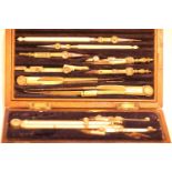 Oak case containing Victorian draftmans precision tools and another cased precision tool. P&P