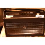 Black GPO Darcy portable analogue FM/AM radio with alarm clock, preset 20 radio stations, boxed. Not