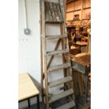 Set of pine wooden decorators ladders. Not available for in-house P&P