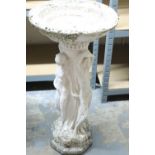Cast stone birdbath featuring three nudes. Not available for in-house P&P