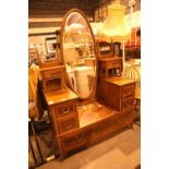 Edwardian burr walnut dressing table with mirror and four short over one long drawers, will