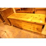 Large pine lidded blanket box, L: 140 cm. Not available for in-house P&P