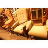 Two wooden framed high back upholstered seats. Not available for in-house P&P