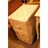 Vintage white painted metal three drawer filing cabinet. Not available for in-house P&P