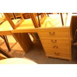 Pine effect desk with four drawers. Not available for in-house P&P