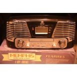 Black GPO Memphis retro music centre - 3 speed turntable, 33/45/78; MP3/USB player; FM radio with