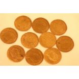 Ten Guinea gaming tokens. P&P Group 1 (£14+VAT for the first lot and £1+VAT for subsequent lots)