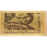 German WWII type Anti Semitic Money. A 1000 Mark note over printed with Jewish is organised crime