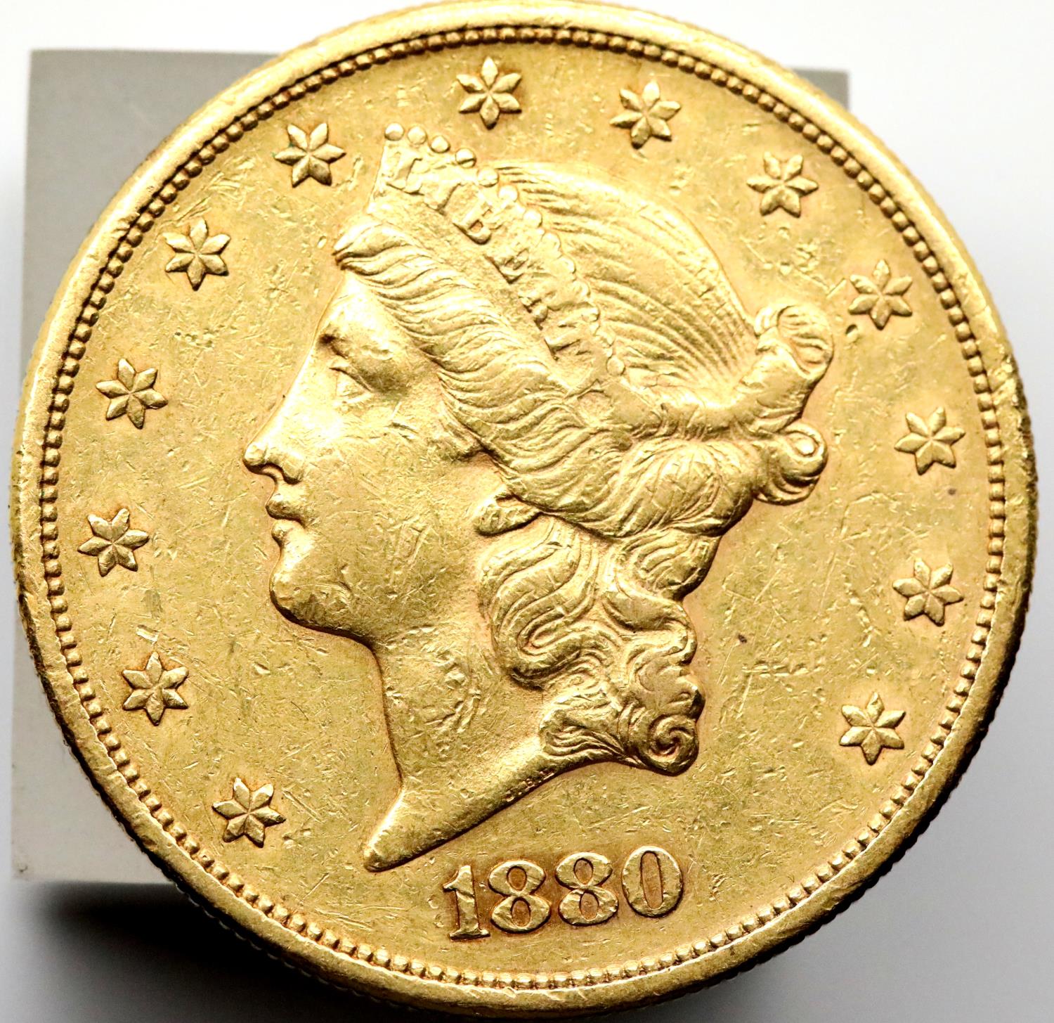American 1880 Gold San Francisco mint 20 Dollar coin with fine definition. P&P Group 2 (£18+VAT