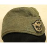 German Third Reich type 1936 pattern Schutzpolizei side cap with hellgrun (poison green) piping