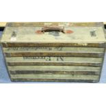 Wood bound canvas suitcase, stamped M Freeman, The Worcestershire Regt. P&P Group 3 (£25+VAT for the