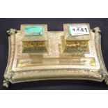 19th century Imperial Russian Empire gilt bronze desk stand, each lined inkwell hinged cover set