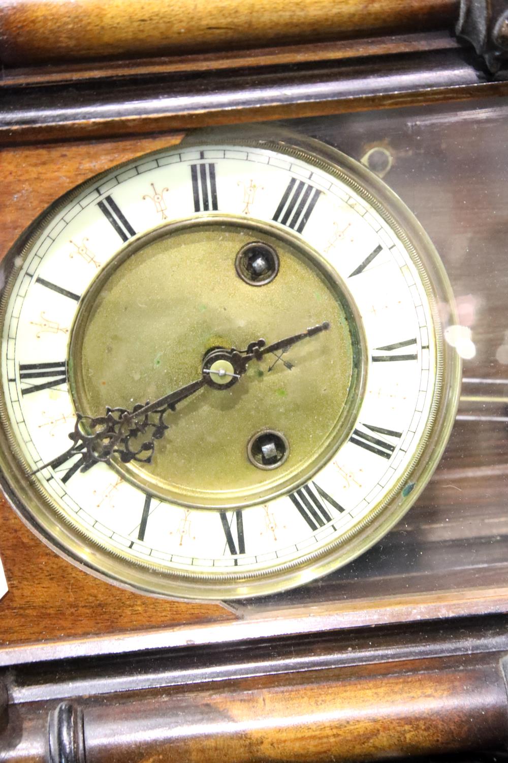 Antique mahogany cased wall clock. Not available for in-house P&P - Image 2 of 4