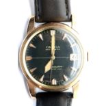 Omega Automatic Seamaster calendar gents wristwatch in stainless steel, black dial and gold