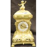 A 19th century French ormolu and lacquered brass 8 day table clock, chiming on a gong, circa 1870,