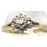 9ct gold diamond set cluster ring, size M/N, 2.0g. P&P Group 1 (£14+VAT for the first lot and £1+VAT