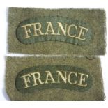 French WWII type pair of Free French shoulder titles. P&P Group 1 (£14+VAT for the first lot and £