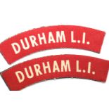 British WWI type Durham Light Infantry cloth shoulder titles. P&P Group 1 (£14+VAT for the first lot