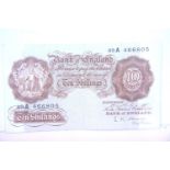 One PC rare ten shilling note 49A series. P&P Group 1 (£14+VAT for the first lot and £1+VAT for