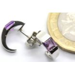 Pair of ladies 9ct white gold amethyst set earrings. P&P Group 1 (£14+VAT for the first lot and £1+