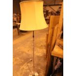 Stainless steel floor lamp with large cream shade. Not available for in-house P&P