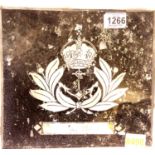 Royal Navy WWII type glass panel, probably removed from Officers Mess door, 28 x 25 cm. P&P Group