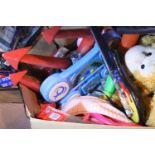 Box of mainly children's toys including teddies, guitars etc. Not available for in-house P&P