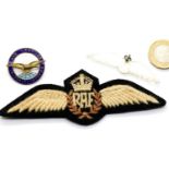 British WWII type RAF Pilot's wings and two further badges. P&P Group 1 (£14+VAT for the first lot