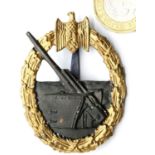 German WWII type Coastal Artillery war badge. P&P Group 1 (£14+VAT for the first lot and £1+VAT