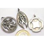 Hallmarked silver fob, St. Christopher medal and a silver pendant. P&P Group 1 (£14+VAT for the