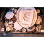 Floral pattern part dinner service and coloured glass bowl, treen etc. Not available for in-house
