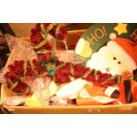 Box of assorted Christmas decorations. Not available for in-house P&P