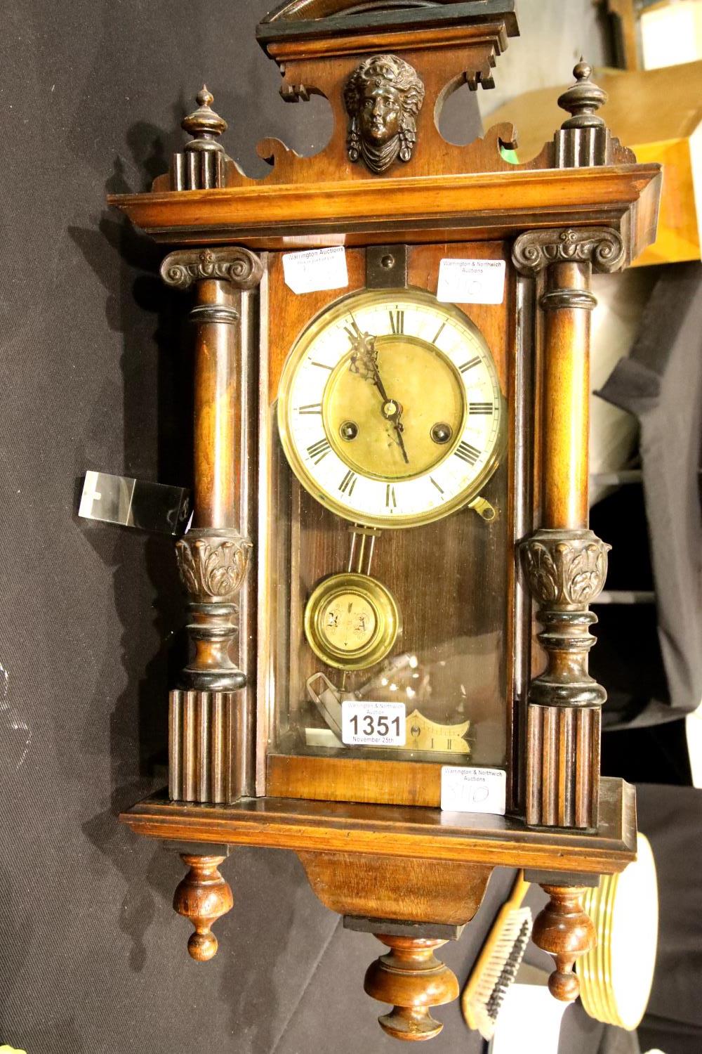 Antique mahogany cased wall clock. Not available for in-house P&P