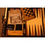 Gorens modern backgammon set and a chess board. Not available for in-house P&P