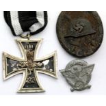 German Imperial WWI type Iron cross, WWII type Wound badge and a further badge. P&P Group 1 (£14+VAT