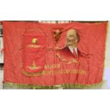 Russian Soviet Lenin double sided silk fringed flag, 180 x 90 cm and two banners. P&P Group 1 (£14+