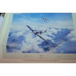 First Edition Framed Print of "Spitfire", by Robert Taylor, pencil signatures of Group Captain Sir