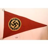 German WWII type Reich pennant, L: 36 cm. P&P Group 1 (£14+VAT for the first lot and £1+VAT for