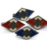 Four German Third Reich type enamelled Hitler Youth pin badges. P&P Group 1 (£14+VAT for the first