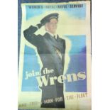 British WWII type Wrens recruitment poster, 58 x 37 cm. P&P Group 1 (£14+VAT for the first lot
