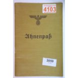 German Third Reich type Ahnenpass canvas covered book, partly completed with Eichhorn family. P&P