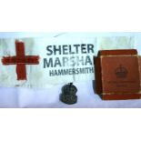 British WWII type Home Front interest, including a Shelter Marshal armband and a hallmarked silver