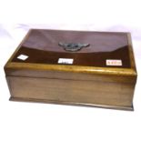 German WWII type walnut and mahogany box with lift out tray, the lid mounted with a metal eagle