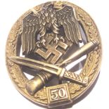 German WWII type General Assault badge for Fifty engagements. P&P Group 1 (£14+VAT for the first lot