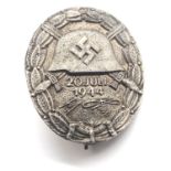 German WWII type Hitler Bomb Plot wound badge in silver, dated 20th July 1944. P&P Group 1 (£14+