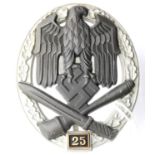 German WWII type General Assault Twenty-five Engagements badge. P&P Group 1 (£14+VAT for the first