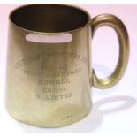 British '65 dated silver plated tankard, bearing inscription for Victoria Officer's Mess, Match