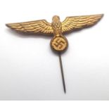 German Third Reich type pressed brass Eagle and Swastika stick pin, W: 5 cm. P&P Group 1 (£14+VAT